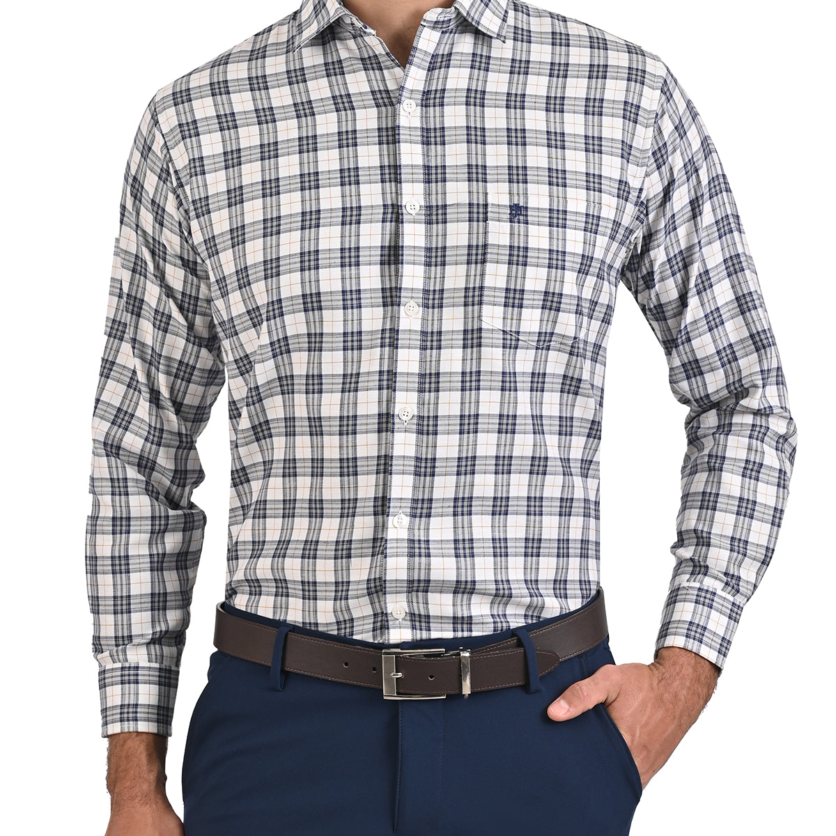Camisa Casual Manga Larga Corte Comfort Con Cuadros John Henry