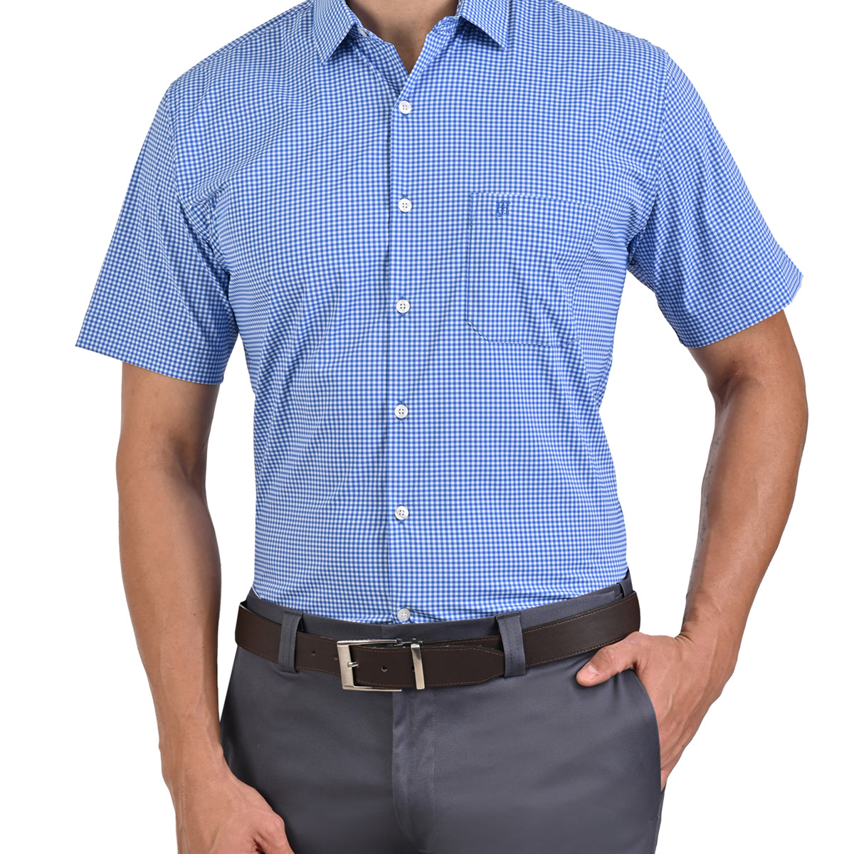 Camisa Casual Manga Corta Con Cuadros en Corte Comfort John Henry