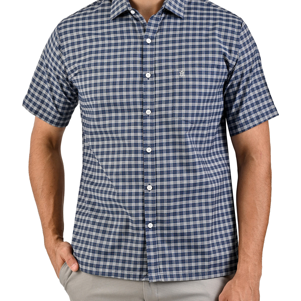 Camisa Casual Manga Corta Con Líneas en Corte Comfort John Henry