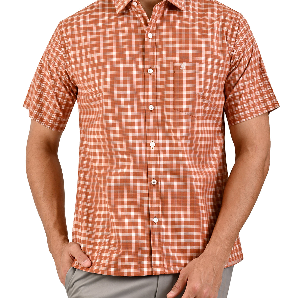 Camisa Casual Manga Corta Con Líneas en Corte Comfort John Henry