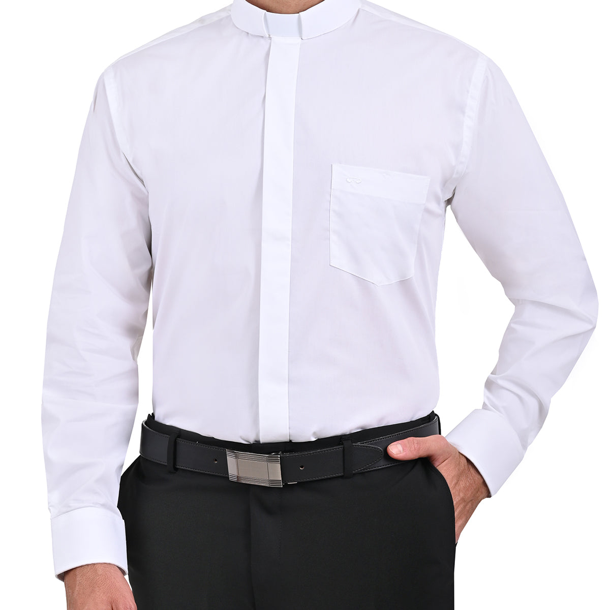 Camisa Clerical Manga Larga Corte Americano