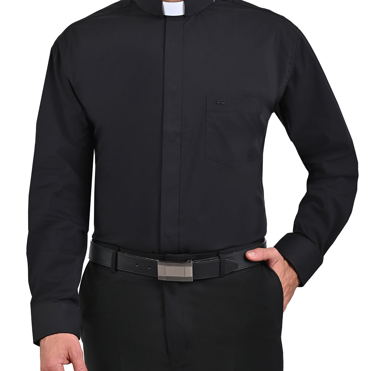 Camisa Clerical Manga Larga Corte Americano