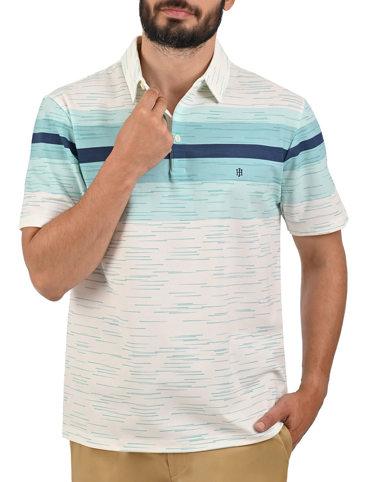 Playera Polo John Henry con líneas horizontales - Playera polo de manga corta para hombre John Henry con diseño de líneas horizontales, corte clásico, colores variados, imagen 1