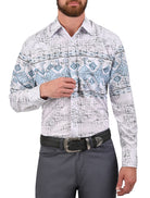 Camisa Vaquera Mariscal con estampado en Corte Americano - Camisa vaquera de manga larga para hombre con diseño estampado, corte americano, 97% poliéster 3% elastano, imagen 5