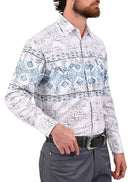Camisa Vaquera Mariscal con estampado en Corte Americano - Camisa vaquera de manga larga para hombre con diseño estampado, corte americano, 97% poliéster 3% elastano, imagen 6