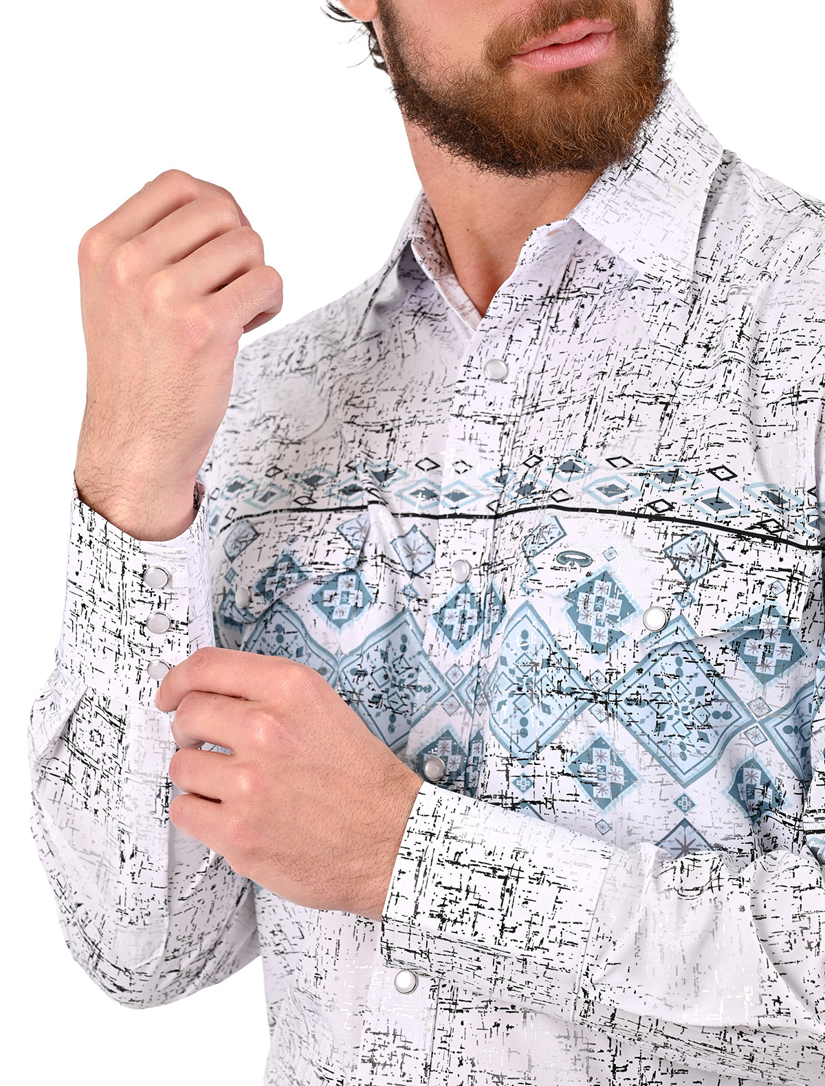 Camisa Vaquera Mariscal con estampado en Corte Americano - Camisa vaquera de manga larga para hombre con diseño estampado, corte americano, 97% poliéster 3% elastano, imagen 7