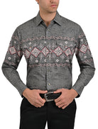 Camisa Vaquera Mariscal con estampado en Corte Americano - Camisa vaquera de manga larga para hombre con diseño estampado, corte americano, 97% poliéster 3% elastano, imagen 1