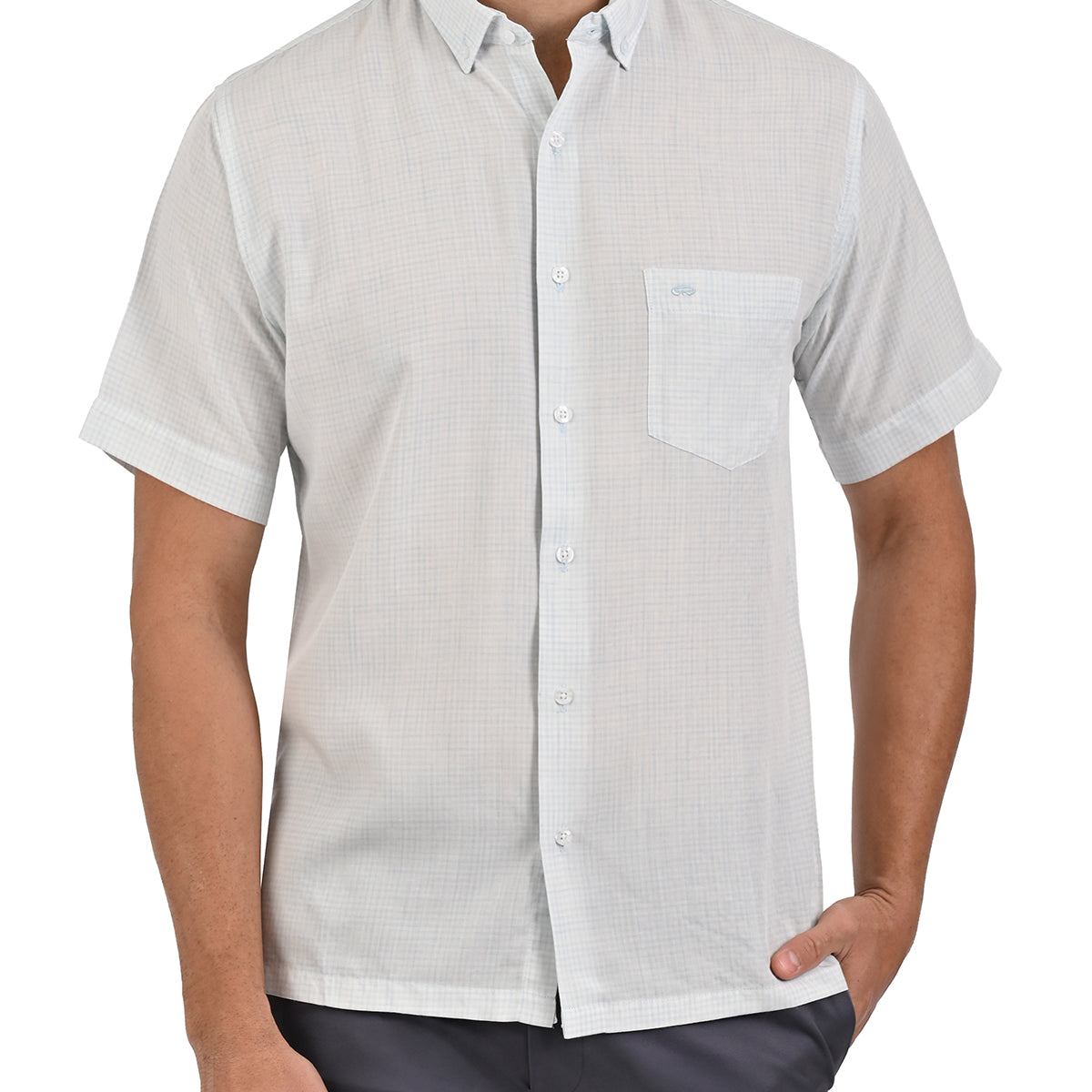 Camisa Casual Manga Corta Mariscal con Micro Cuadro en Corte Americano ...