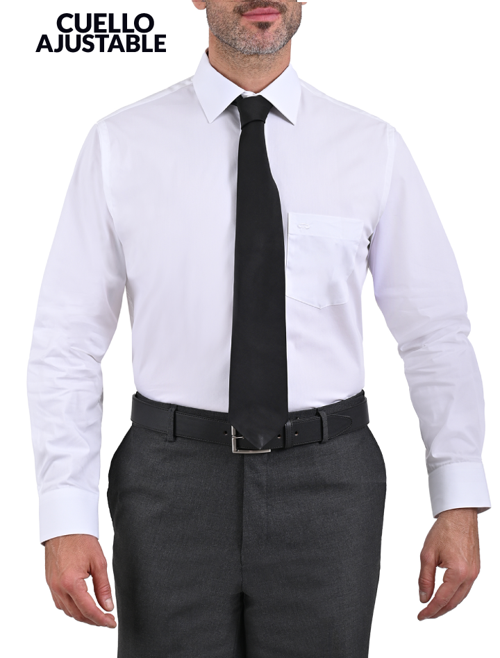Camisa de Vestir Blanca Mariscal con cuello Ajustable Euroflex Corte Americano