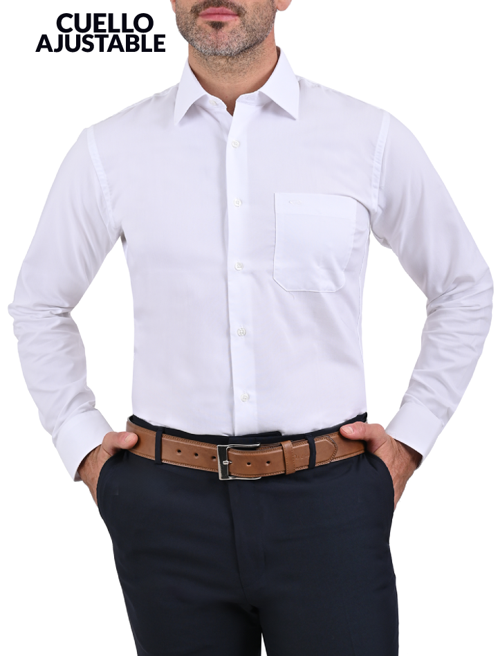 Camisa de Vestir Blanca Mariscal con cuello Ajustable Euroflex Corte Slim Fit