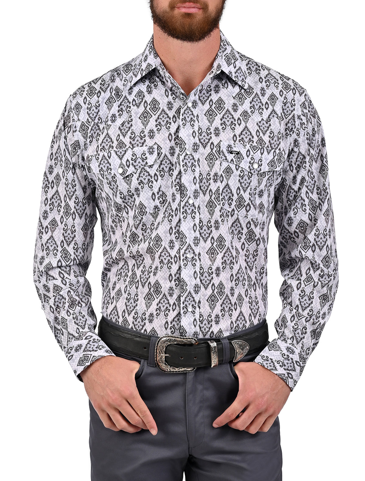 Camisa Vaquera Airtek Cascabel - Camisa vaquera de manga larga para hombre con tejido Airtek, diseño estampado tipo piel de cascabel, 88% poliamida 12% elastano, colores beige y blanco, imagen 7