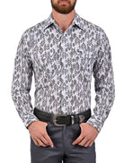 Camisa Vaquera Airtek Cascabel - Camisa vaquera de manga larga para hombre con tejido Airtek, diseño estampado tipo piel de cascabel, 88% poliamida 12% elastano, colores beige y blanco, imagen 7