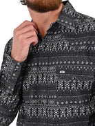 Camisa Vaquera Airtek Terra - Camisa vaquera de manga larga para hombre con tejido Airtek, diseño estampado geométrico tipo étnico, colores beige y negro, imagen 10