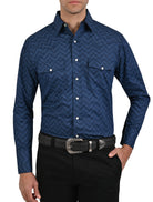 Camisa Vaquera con Estampado Excellence by Mariscal en Corte Americano - Camisa vaquera de manga larga para hombre con estampado Excellence by Mariscal, cuadros geométricos, 100% algodón, corte americano, imagen 1