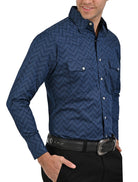 Camisa Vaquera con Estampado Excellence by Mariscal en Corte Americano - Camisa vaquera de manga larga para hombre con estampado Excellence by Mariscal, cuadros geométricos, 100% algodón, corte americano, imagen 2