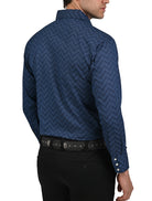 Camisa Vaquera con Estampado Excellence by Mariscal en Corte Americano - Camisa vaquera de manga larga para hombre con estampado Excellence by Mariscal, cuadros geométricos, 100% algodón, corte americano, imagen 4