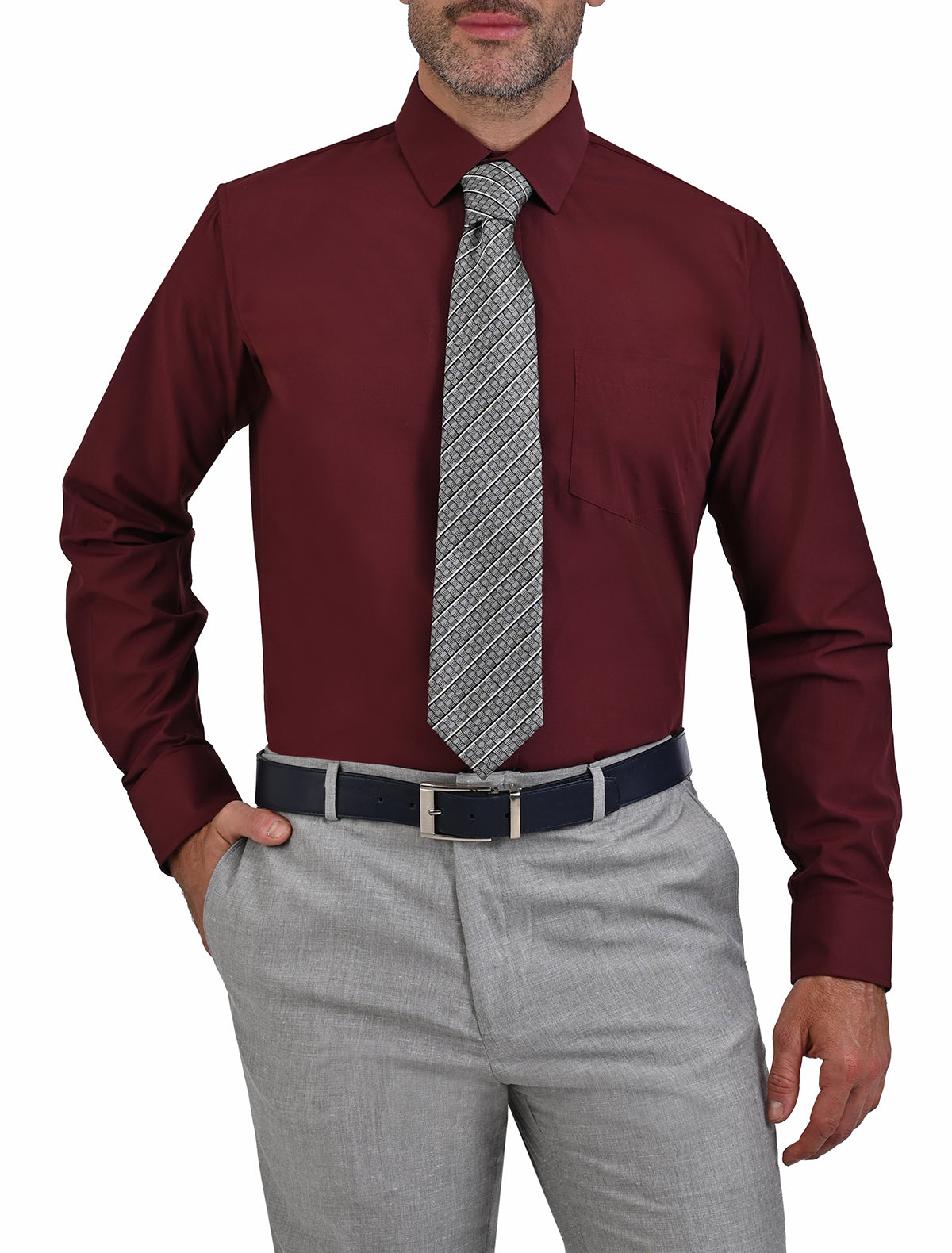 Camisa rojo vino con corbata sale